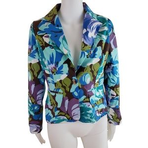 Tanuja Blue Green Floral Print Tailored Blazer M